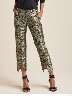 VENUS Metallic Leopard Ankle Crop Pants (New)- Gold & Black
